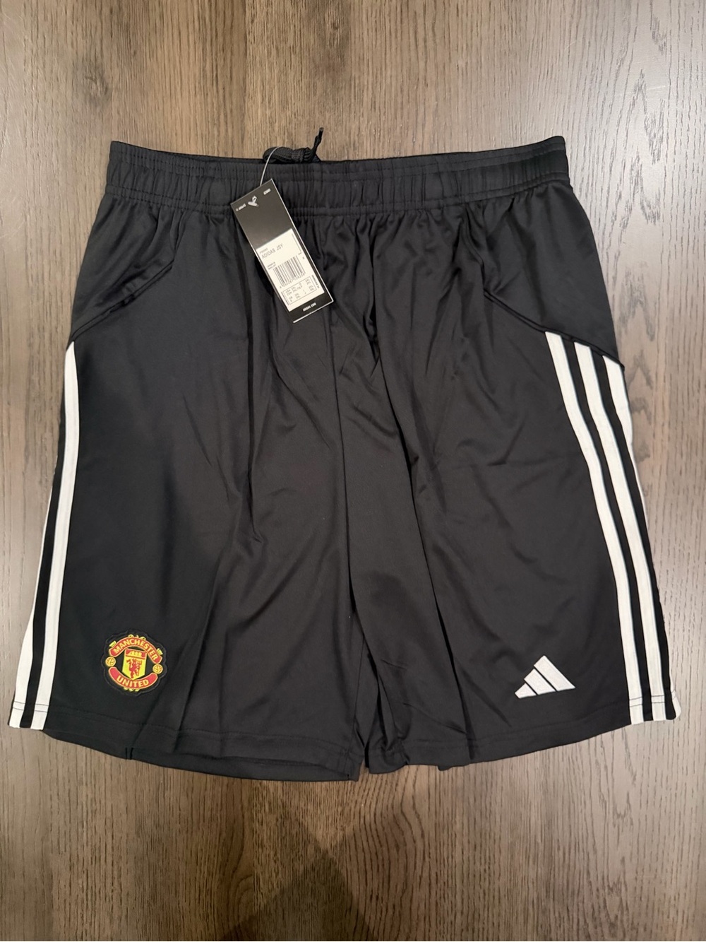 NWT 2XL adidas Black Manchester United Training Shorts with White Stripes